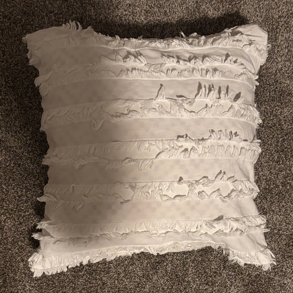 Other - Fringed White Throw Pillow